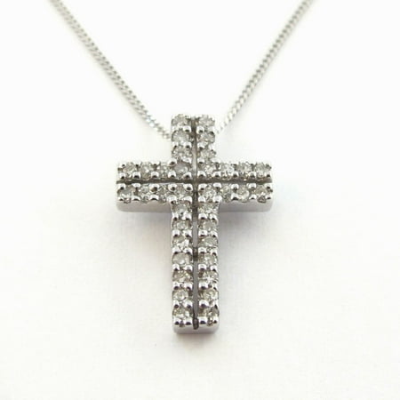 14K White Gold Children's Diamond Cross Pendant Necklace 16"