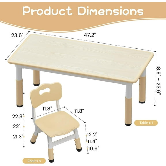 Acekid Table And 4 Chairs Set For Ages 2-8 Height Adjustable Toddler Table And Chair Set For 4 Graffiti Desktop Non-Slip Children Table For Home Daycare Preschool Wood color