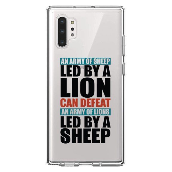 DistinctInk Clear Shockproof Hybrid Case for Galaxy Note 10 PLUS (6.8" Screen) - TPU Bumper Acrylic Back Tempered Glass Screen Protector - Sheep Led By Lion Defeat Lions Led By Sheep