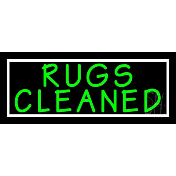 Rugs Cleaned 1 LED Neon Sign 11" Tall x 27" Wide - inches Black Square Cut Acrylic Backing, with Dimmer - Premium built indoor Sign for Storefront, Store interior, Exhibition, Decor.