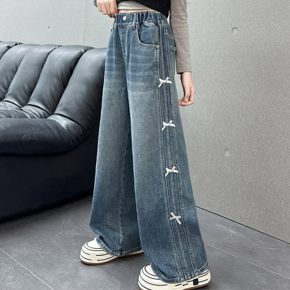 Girls Jeans Elastic High Waist Wide-Leg Palazzo Denim Pants Pants for Teen Girls Baggy Jeans for Girls