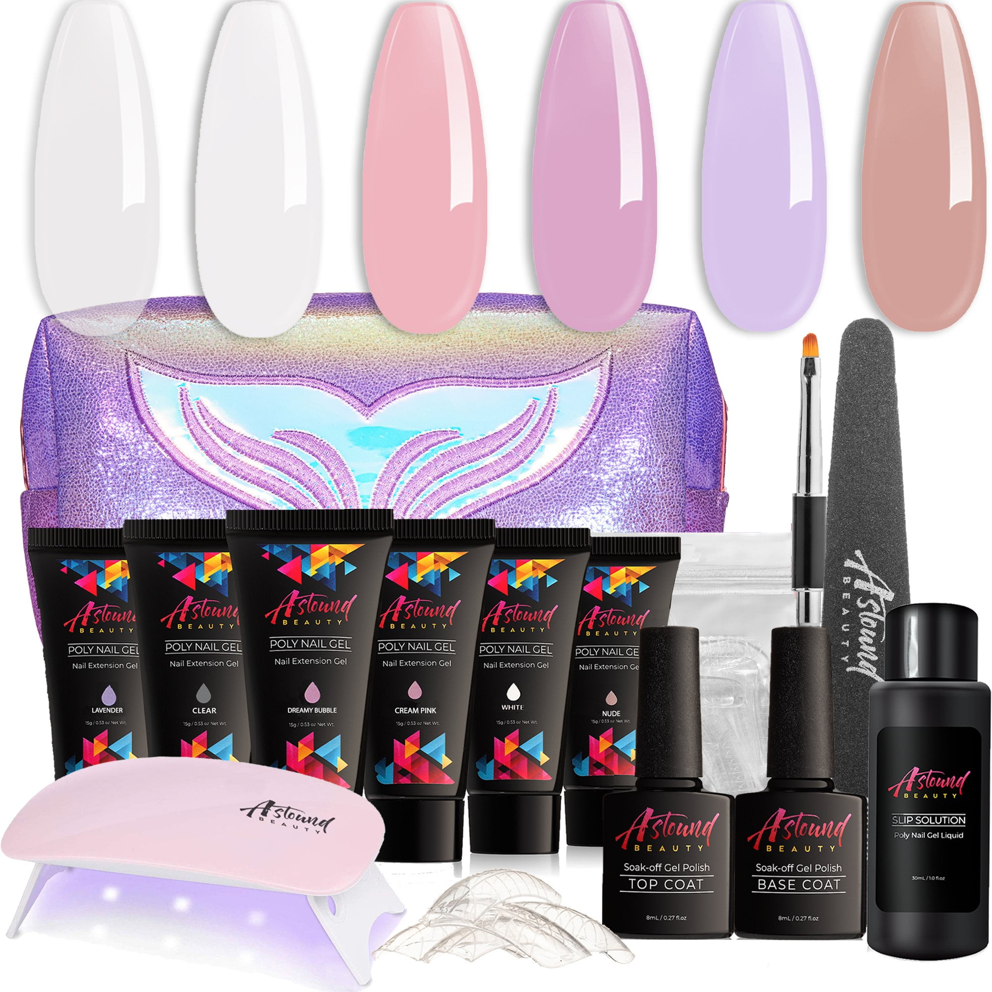 Polygel Nail Kit with LED Lamp, Slip Solution and Glitter, Glow in the Dark  Color Polygel All-in-One Kit 