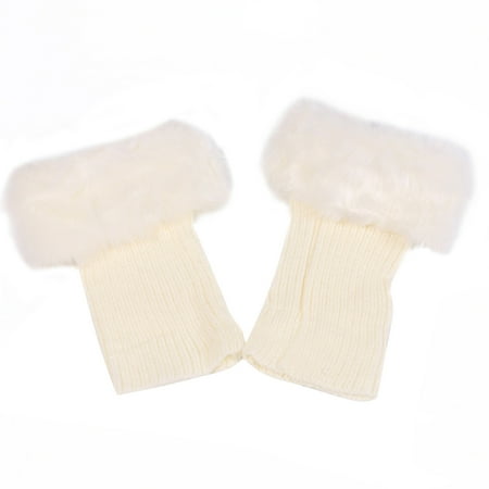 

Women Crochet Knitting Solid Leg Warmers Fluffy Plush Trim Warm Boot Cuffs Socks