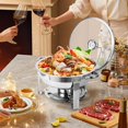 thumbnail image 1 of GloryStar Ensemble de 2 Plats Anti-Frottement pour Buffet, Plats Ronds de 5 Qt pour Buffet avec Support de Couvercle et Couvercle en Verre, Ensembles de Réchauds et Réchauds de Buffet en Acier Inoxydable pour Fêtes, Mariage, Camping, Souper, 1 of 7