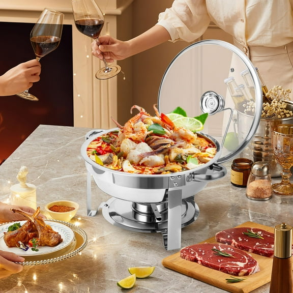 Yeshouse Chafing Dishes for Buffet - 2 Pack 6QT Round Chafing Dish Buffet Set with Visible Glass Lids, Buffet Food Warmers Sets - Perfect for Home Parties, Catering Events
