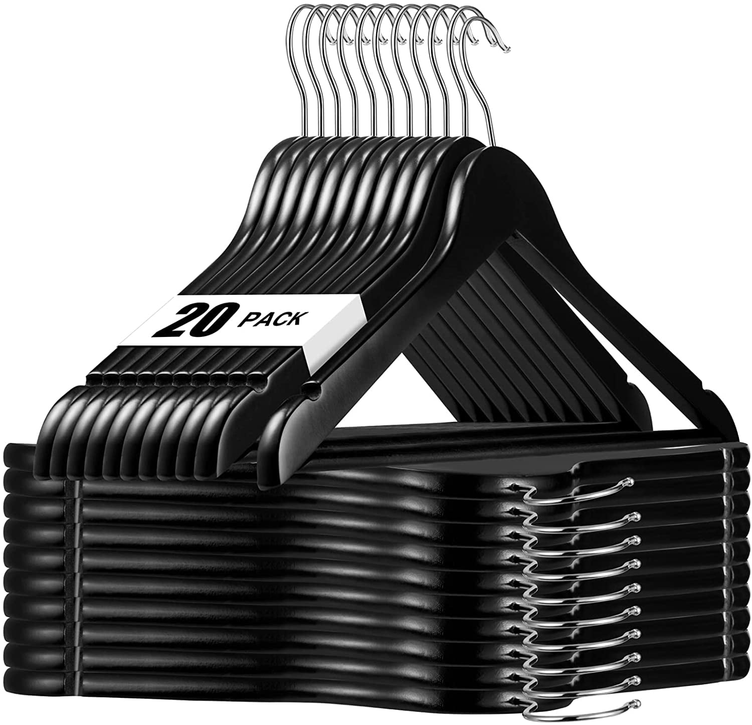 Black Wooden Hangers 20 Pack Wood Clothes Hangers Smooth Finish Wooden