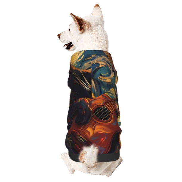 Fotbe Starry Night Cat Guitarist Sudadera con Estampado para Perros Pequeños – Suéter con Capucha para Mascotas, Tela Suave de Forro Polar con Bolsillo-Medium