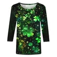 thumbnail image 5 of JTZGDY Plus Size St. Patrick's Day Tops for Women Dressy Casual Green Shamrock Clover Pattern Print 3/4 Sleeve Crewneck Tunic Shirts Loose Oversized Comfy Holiday Outfit Tees Blouse, 5 of 6