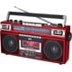 thumbnail image 2 of QFX J-230BT Roja Radio Casetera Player Boombox con 4 Bandas de Radio, Bluetooth, USB, SD y Jack de Audífonos 3.5; Batería Recargable., 2 of 8