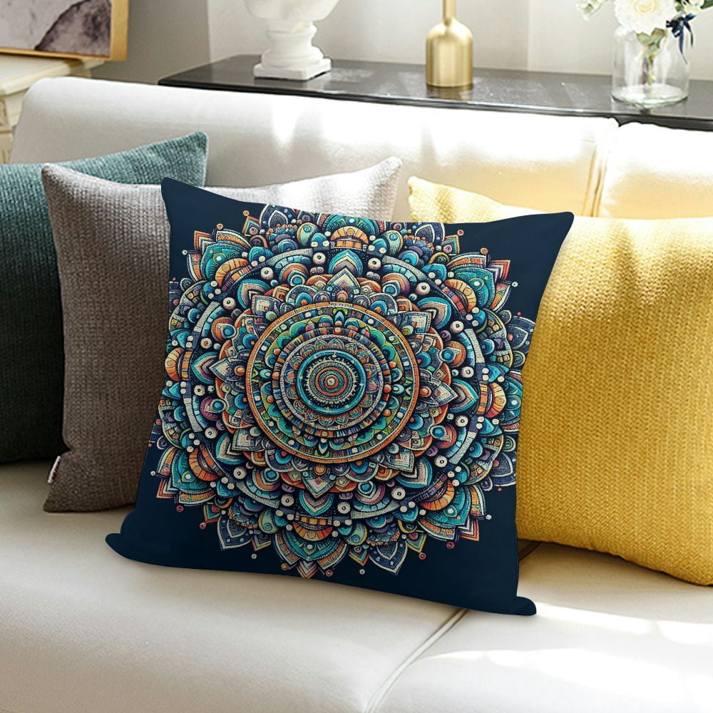 Batmerry Mandala Chakra Pillow Covers - Set Of 2, Beige Blended Fabric With Invisible Zipper, 12x20 Inches