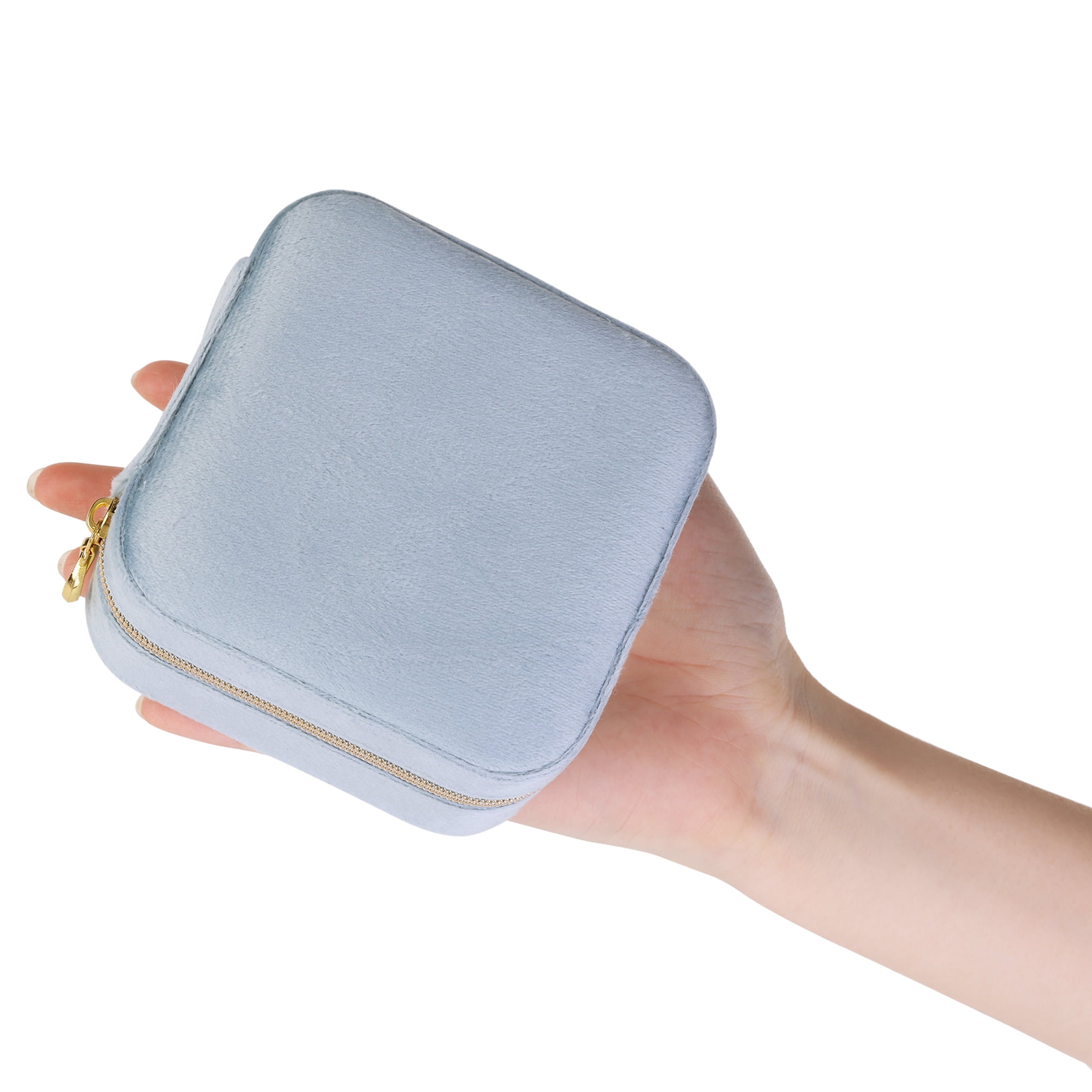 Unique Bargains Travel Jewelry Box Mini Portable Plush Velvet Jewelry Organizer Case Gray