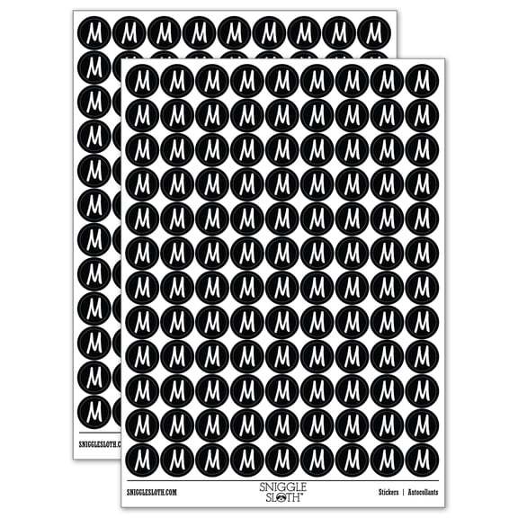 Letter M Uppercase Felt Marker Font 200 Round Stickers - Black - Gloss Finish - 0.50" Size