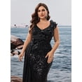 thumbnail image 3 of AURA Women Plus Size V Neck Cocktail Evening Dress Elegant Pleated Sleeve Party Gown, 3 of 8