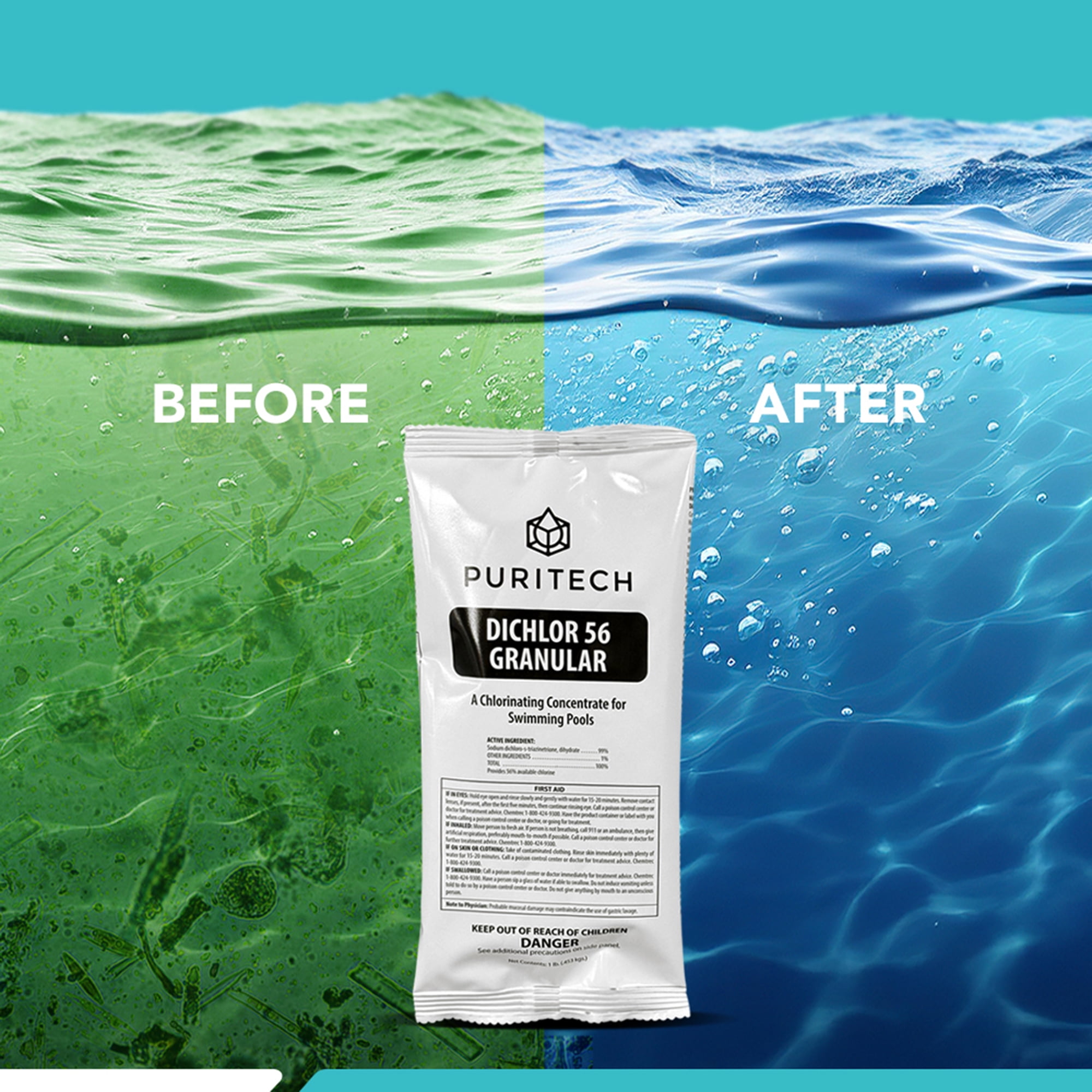 Puri Tech Sodium Dichlor Chlorine Shock Granules for Sanitizing Hot Tubs and Spas – Fast-Acting, pH Balanced Sanitizer - 56% Available Chlorine, 99% Sodium-Dichlor-12 Pound