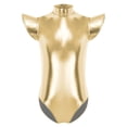 thumbnail image 3 of Hansber Girls Gymnastics Leotard Metallic Shiny Flying Sleeve Mock Neck Dance Bodysuit One Piece Tumbling Outfit Gold 14, 3 of 7