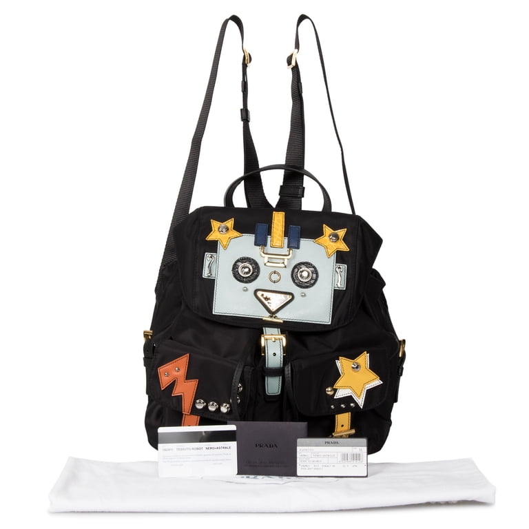 Prada PRD-HBAG-BPACK-1BZ811-F0KKT Black Fabric Backpack with Robot