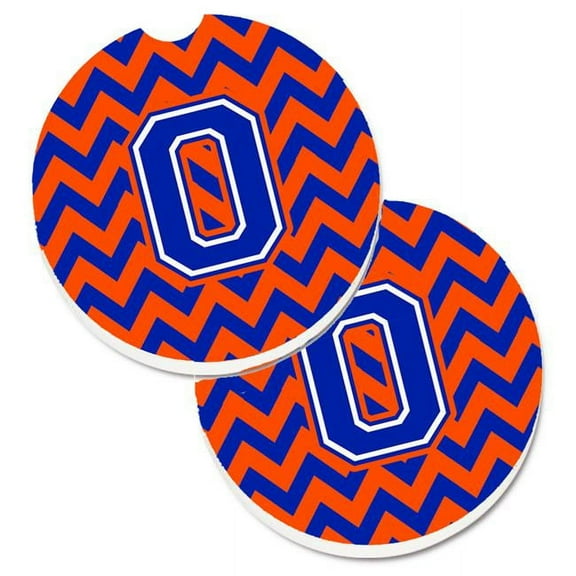 Letter O Chevron Orange & Blue Set of 2 Cup Holder Car Coaster
