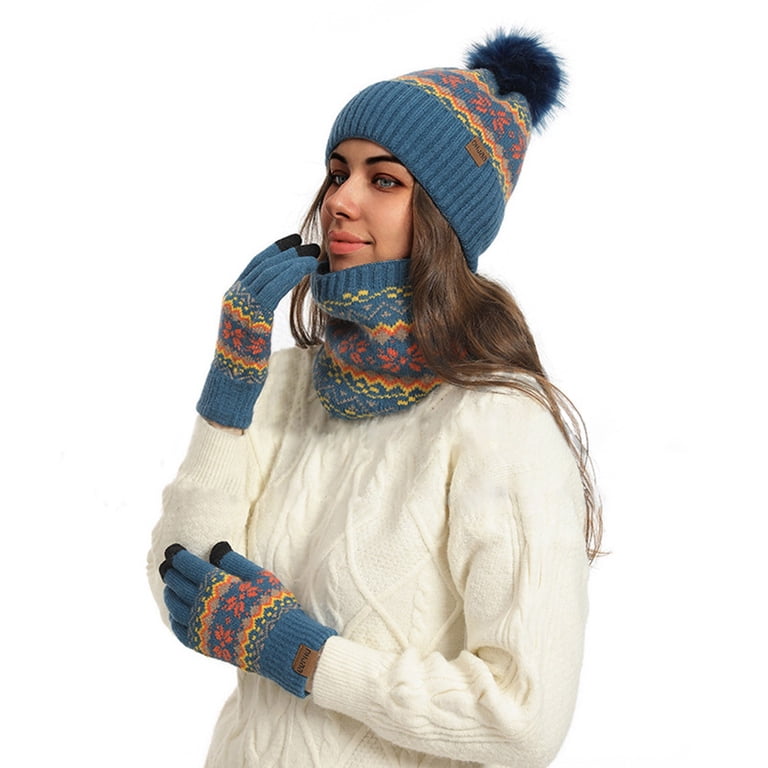 3 PCS Womens Beanie with Pom Pom, Knit Beanie Hats for Women Winter and Fall Women Winter Peruvian Cover Ears Beanie Hat Ear Flaps Sherpa  main image 3