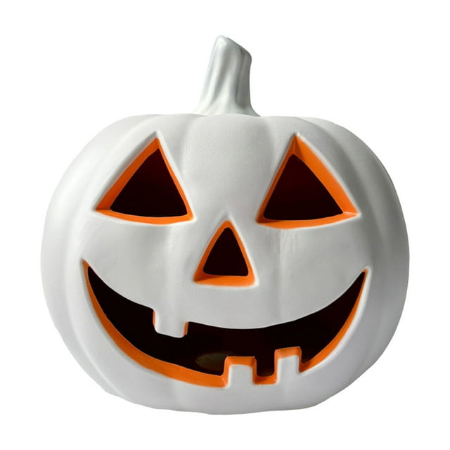 17 Inch Halloween LED Pumpkin with Auto On Off Face for Indoor Outdoor Holiday Party Desktop Ornament Lighted Jack O