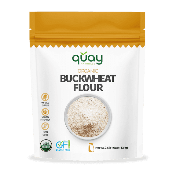 Quay Naturals Organic Buckwheat Flour, 2.5lbs | Gluten-Free, Non-GMO, Vegan | USA Grown, Stone-Ground | Rich Nutty Flavor | Buckwheat Groats