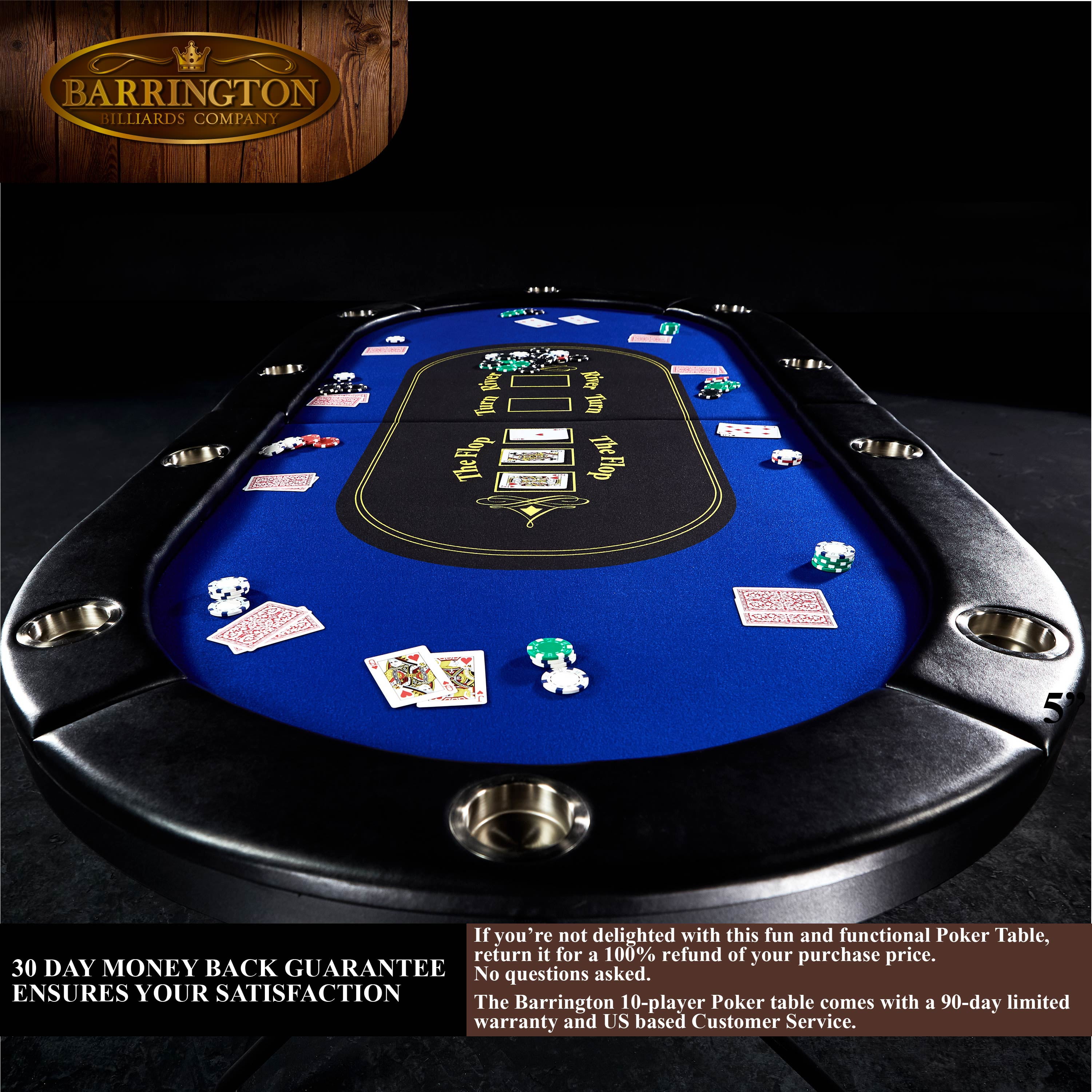 Barrington Texas Holdem Poker Table for 10 Players with Padded Rails & Cup Holders 