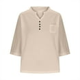 thumbnail image 5 of Olyvenn Vintage Tunic Top for Women Short Sleeve Button Up Henley Shirts Plus Size Solid Color Blouse 2025 Fashion Outfits Khaki M, 5 of 6