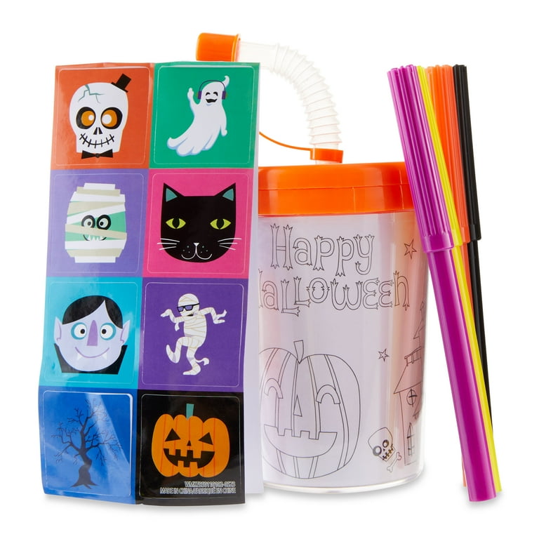 5pcs Creative Halloween Straw Cup (with Cover Sticker) Personalized Drink  Cup Reusable Water Cup For Party Halloween Decoration