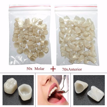 120PCS Dental Temporary Crown Material For 50 Molar & 70 Anterior Teeth