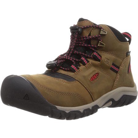 Kids Hiking Boots KEEN Unisex-Child Ridge Flex Mid Height Waterproof Leather Hiking Boots 4 Big Kid Dark Olive Keen Mens