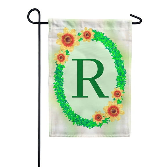 America Forever Spring Monogram Garden Flag Letter R 12.5 x 18 inches Double Sided Vertical Outdoor, Yard, Lawn, Beautiful Flowers, Green Ivy, Floral Wreath, Summer Flower Garden Flag