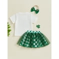 thumbnail image 5 of Kids Baby Girls Skirt Clothing Set, 6 12 18 24 Months 2T 3T 4T Short Sleeve Letters Print T-shirt with Plaid Tulle Skirt Headband Summer Outfit, 5 of 9