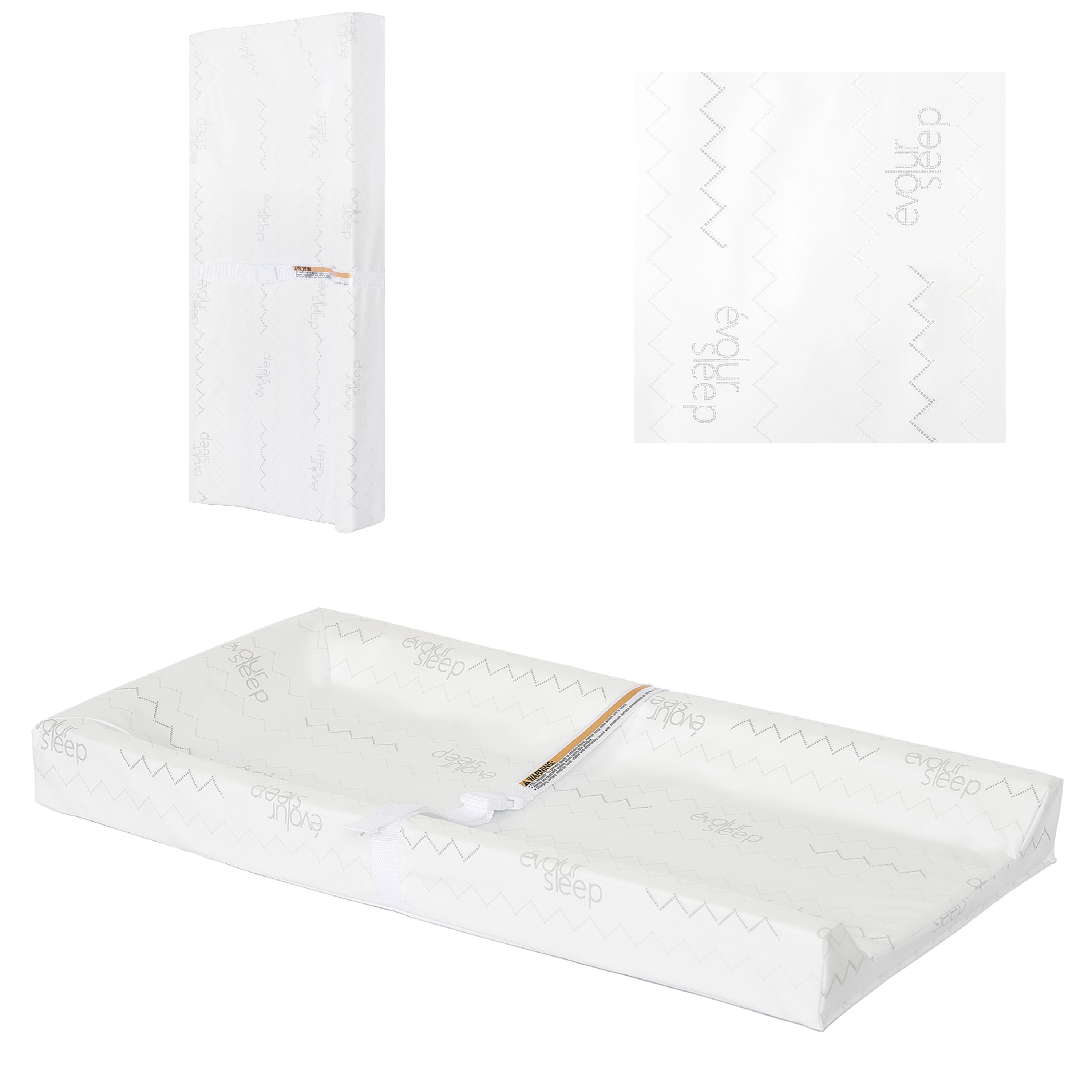 Evolur 3-Sided Contour Changing Pad Gift Set – Changing Pad with 2 Cotton Covers & Liner, Non-Skid Bottom, Safety Harness, Waterproof Foam Core