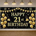 thumbnail image 3 of Golden Glitter Happy 21st Birthday Banner Black Background 21st Birthday Display Gold Balloons Cake Pattern Birthday Celebration Backdrop for 21st Birthday Party Adult Celebration Indoor Decoration, 3 of 3