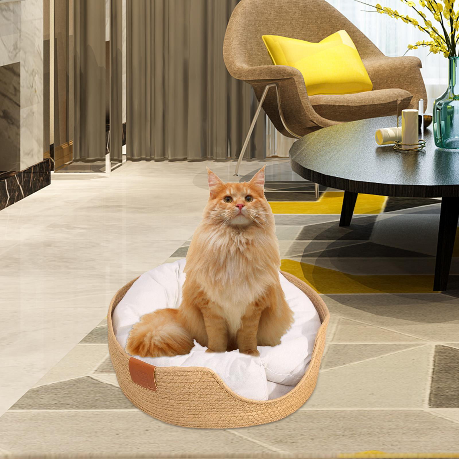 Indoor Hand Woven Rattan Cat Beds with Cushion Comfortable