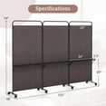 thumbnail image 3 of Costway 3-Panel Room Divider with Storage Shelves 6FT Tall Folding Privacy Screen on Wheels Brown, 3 of 10