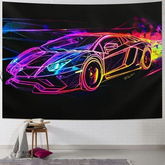 Orinice  Car Tapestry Wall Hanging Aesthetic Decoration For Bedroom Living Room Wall Art Tapestries Jdm Car Neon Simple Line Drawing  40x30inch