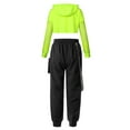 thumbnail image 2 of iiniim Kids Girls Sports Suit Hip-Hop Dance Outfits Mesh Long Sleeve Hoodie Crop Top Pants Tracksuit Fluorescent Green 16, 2 of 6