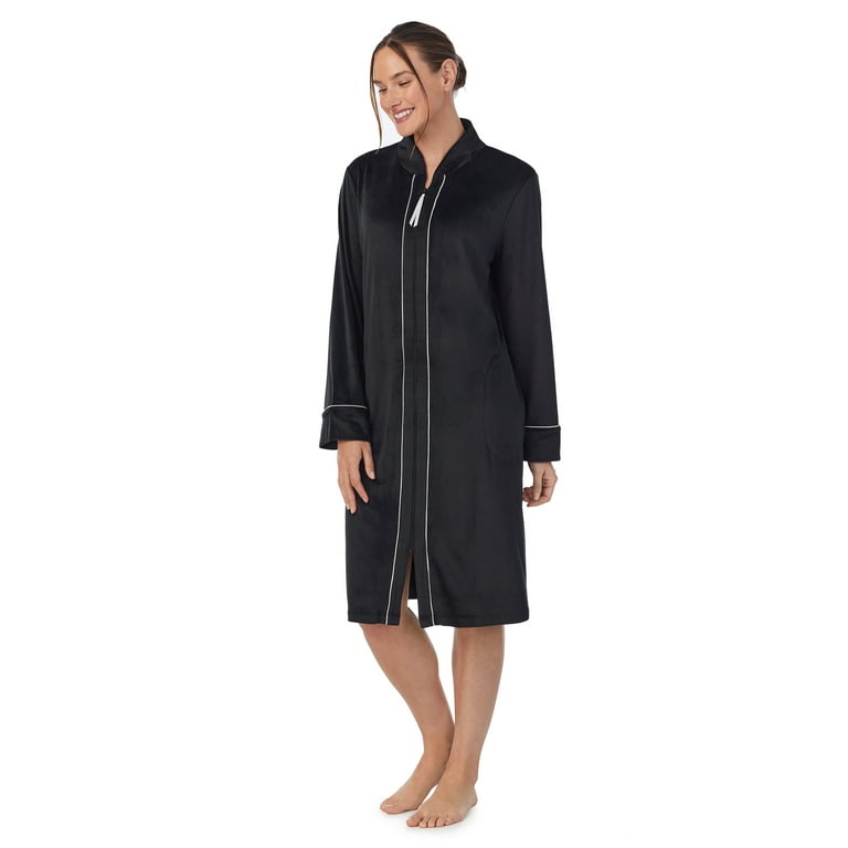 Aria Women s Stretch Velour Long Sleeve Zip Front Sleepwear Robe with Pockets Sizes XS 5X Walmart