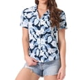 thumbnail image 1 of INSPIRE CHIC Camisas de Mujer Hawaianas de Manga Corta Tropical Floral Botón Abajo Tops S Azul Profundo, 1 of 6