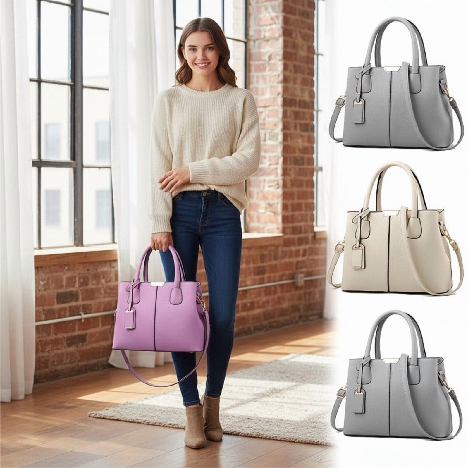 Women’s Large PU Leather Tote Handbag with Removable Shoulder Strap, Roomy Satchel Purse with Multiple Pockets for Work & Travel, 11.8×5.1×8.3 inches(Purple)