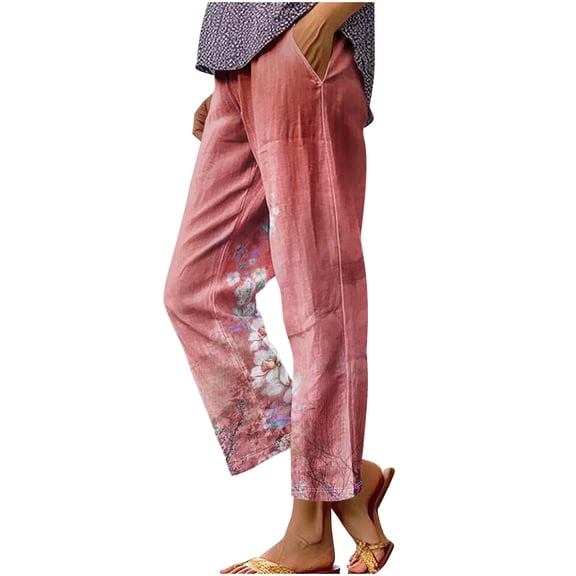 Women's Pants with Pockets Gradient Print Straight Leg High Waist Cropped Trousers Casual Loose Lounge Pants (XL, Red 1)