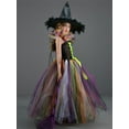 thumbnail image 3 of TheFound Girl Halloween Witch Costume Contrast Color Puffy Mesh Cami Dress Feather Hat Broom Cosplay Set, 3 of 8