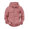 thumbnail image 1 of Fall Winter Mens Utility Tactical Full Zip Hoodie Muscle Fit Long Sleeve Sweatshirt Jacket Kangaroo Pocket Cargo Sleeve Streetwear Pink 2XL, 1 of 4