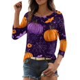 thumbnail image 5 of Halloween Womens Shirts Funny 3/4 Sleeve Tops Spooky Pumpkin Cobweb Printed Pullover Horror Round Neck T Shirts Holiday Three Quarter Length Blouses, L, 5 of 7