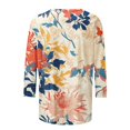 thumbnail image 5 of HLKJKLS Long Sleeve Shirts For Women Spring Print 3/4 Sleeve Round Neck Loose T Shirt Polyester Spandex Casual Fashion Beige S-3Xl, 5 of 7