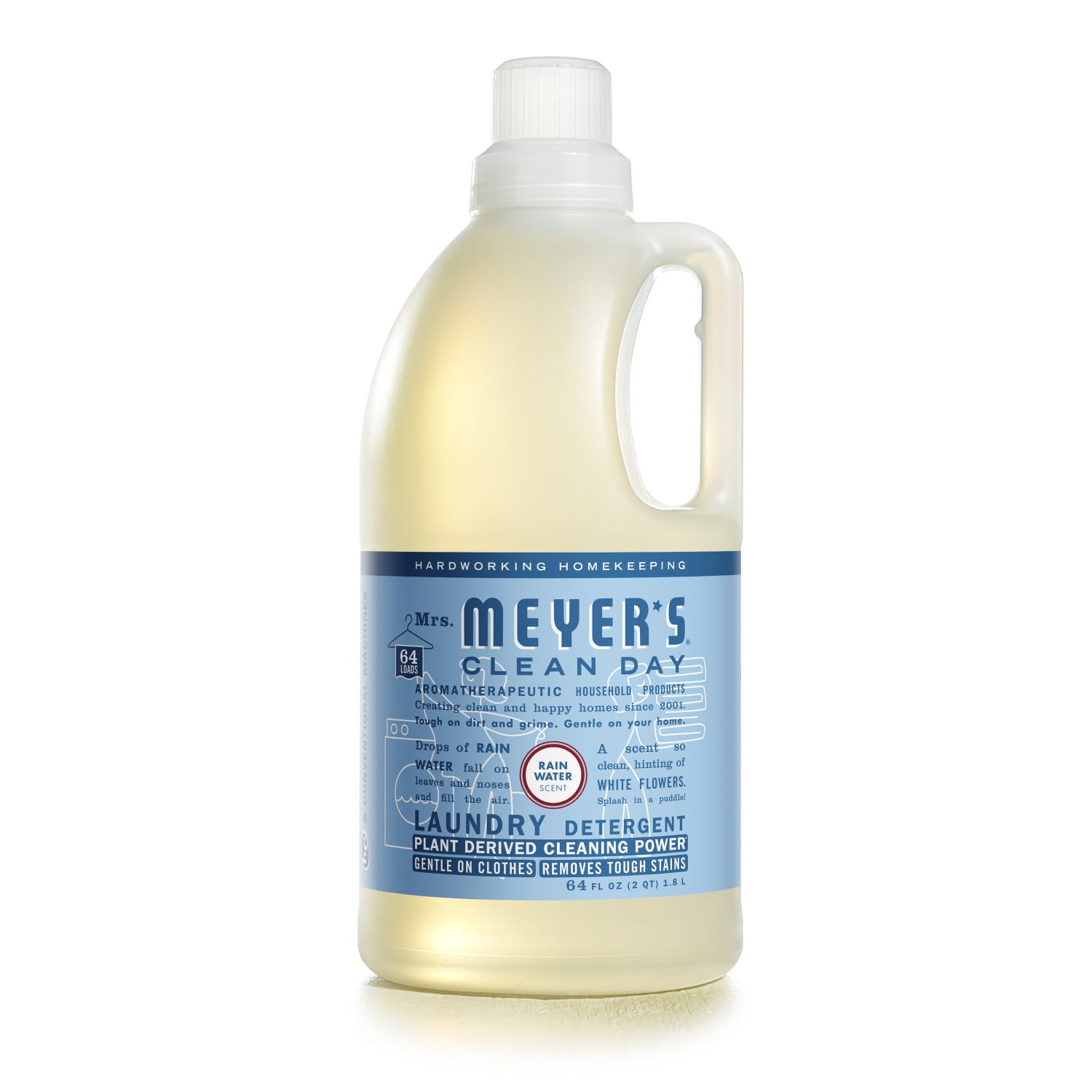 Mrs. Meyer's Clean Day Laundry Detergent, Rain Water Scent, 64 Ounce Bottle (Pack of 2)