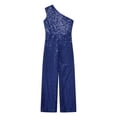 thumbnail image 3 of iiniim Kids Girls Shiny Sequins One Shoulder Pageant Jumpsuit Sleeveless High Waist Dancing Romper Navy Blue 12, 3 of 7