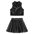 thumbnail image 4 of TiaoBug Girls Jazz Hip Hop Dancewear Shiny Metallic Crop Tops Pleated Skirt Set Black-A 8, 4 of 7