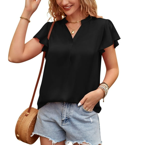 XBASW Satin Shirts for Womens Short Sleeve Blouse Womens Casual Summer V Neck Silk Tops S-XXL