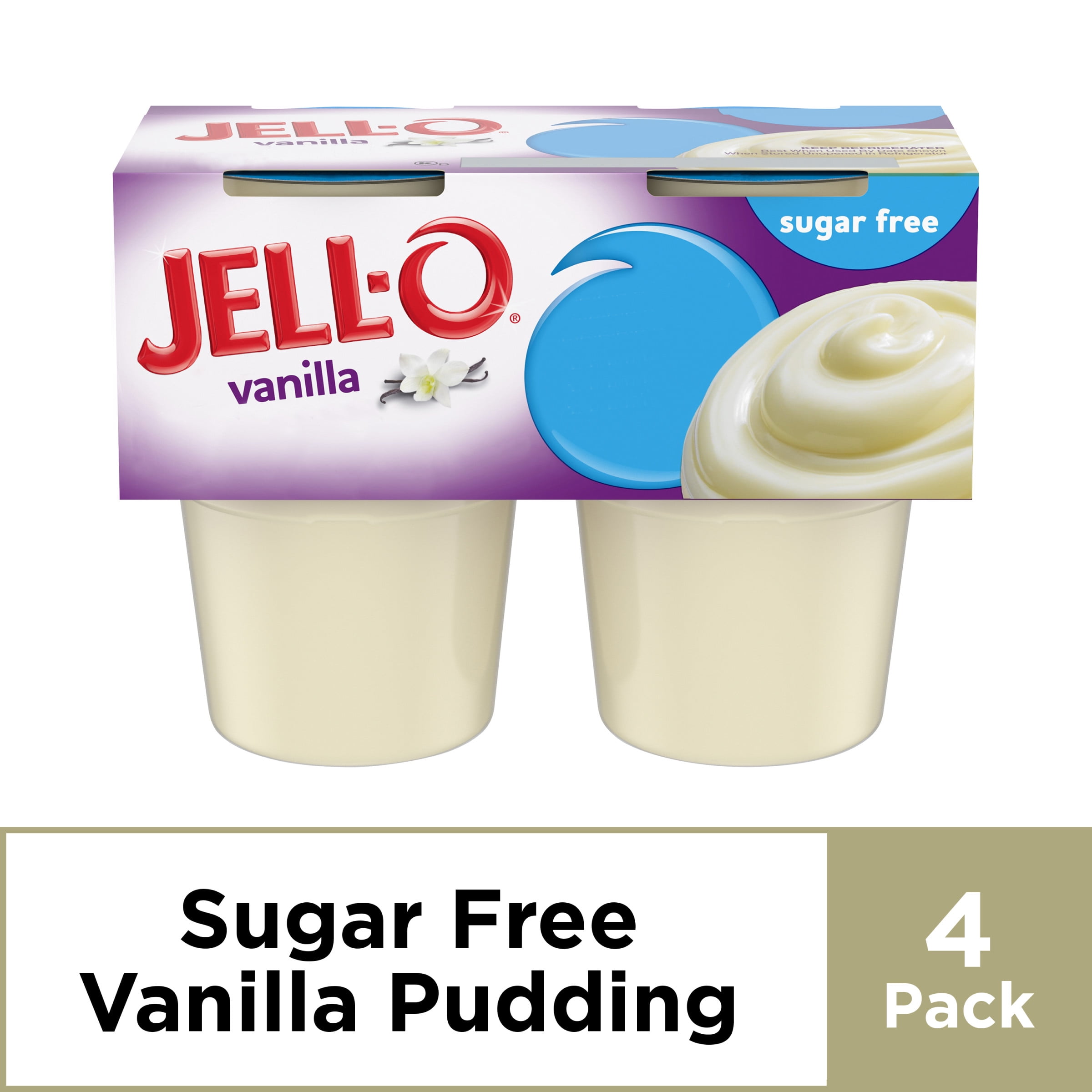 Jell-O Sugar Free Ready Vanilla Pudding Cups, 4 ct - 14.5 oz Package